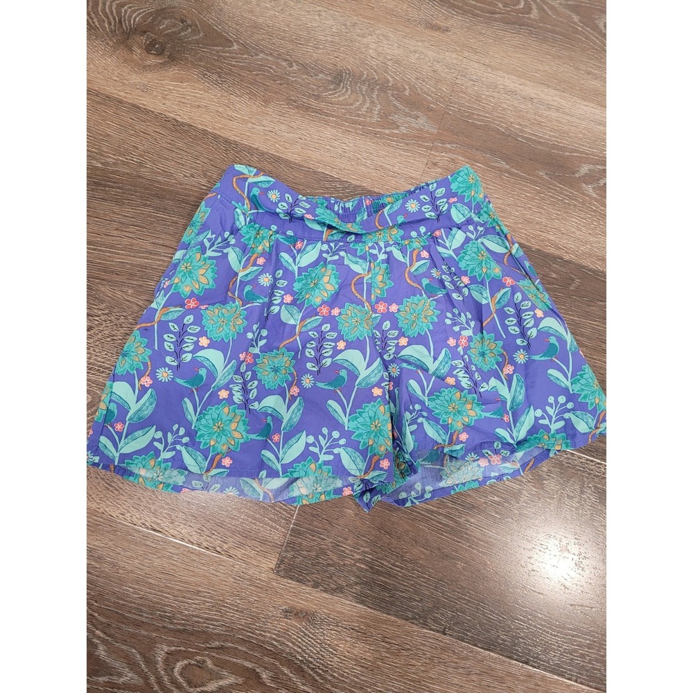 Tea Collection Kids Girls Purple Floral Bird Print Elastic Waist Shorts 6 #3‎